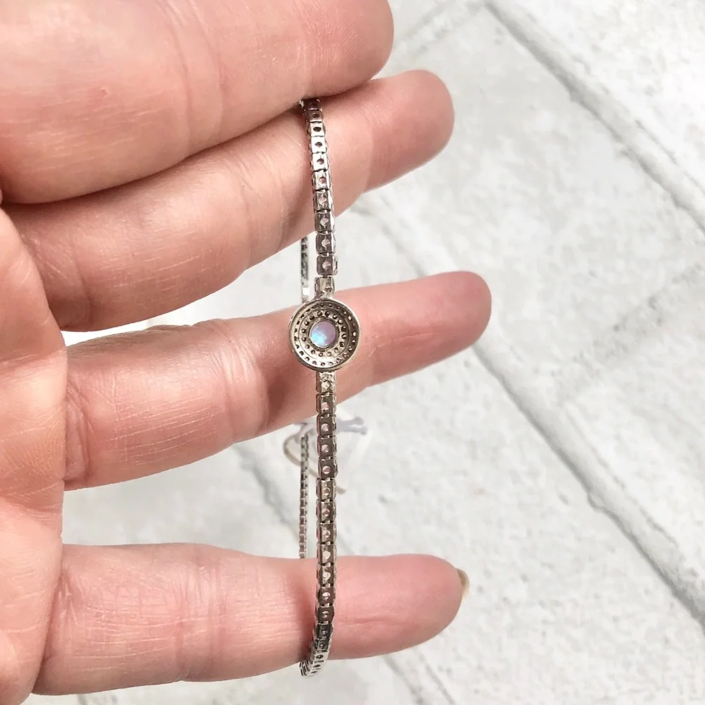 Cote d'Argent NWT Sterling Silver Blue Opal & CZ Bolo Toggle Bracelet